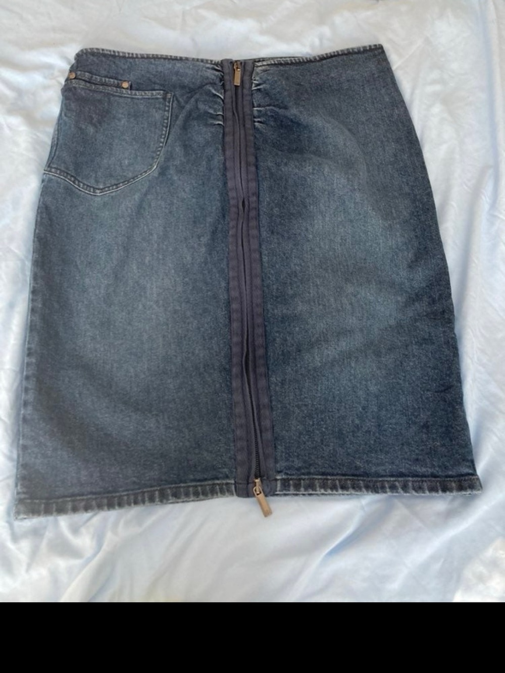 Denim Zip-Front Midi Skirt